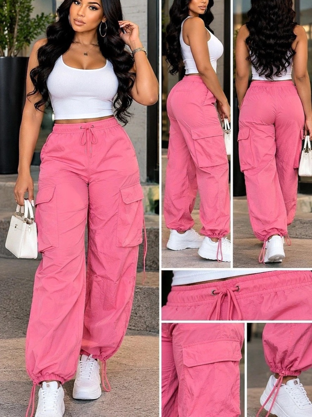Pink Cargo Jogger Pants